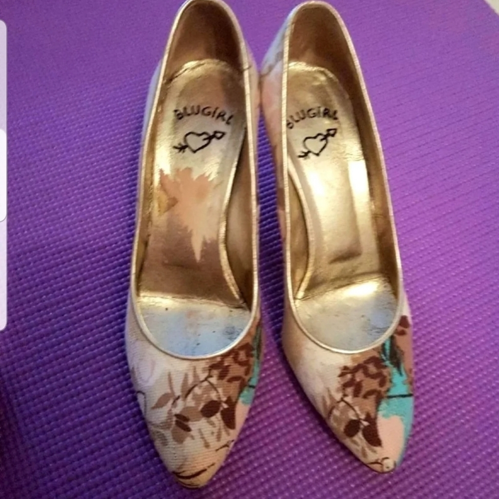 Blumarine blugirl canvas leather trimmed heels